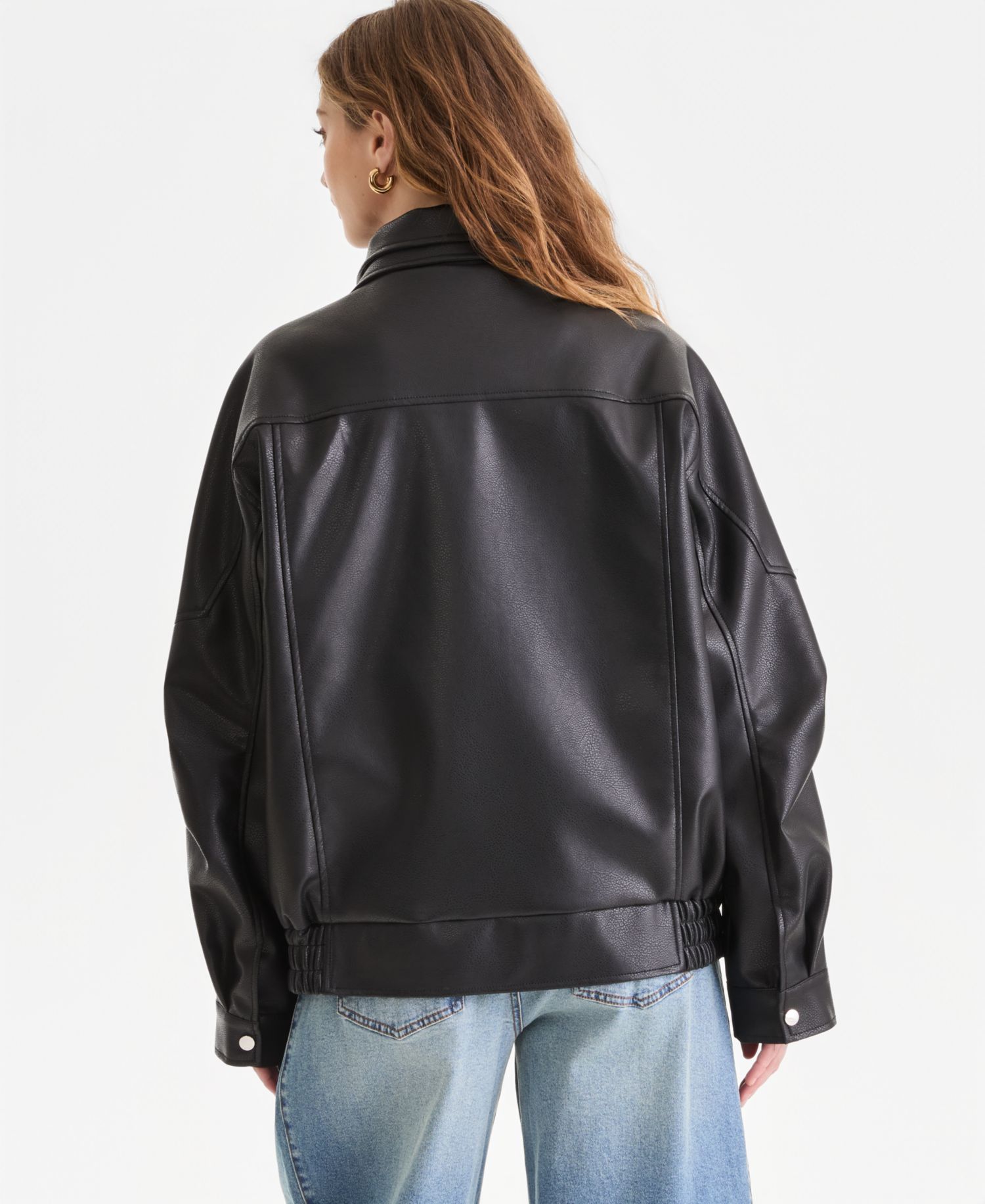 Women's Faux-Leather Zip-Front Bomber Jacket