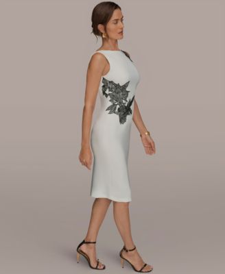 Women's Sleeveless Embroidered Floral Sheath Dress