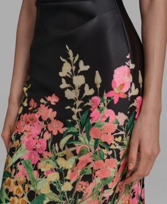 Women's Short-Sleeve Floral Border Hem Sheath Dress