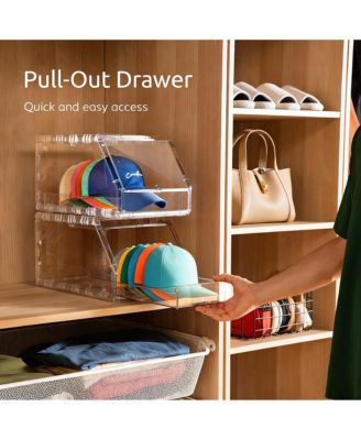 Stackable Baseball Cap Organizer with Clear View and Slide Drawer