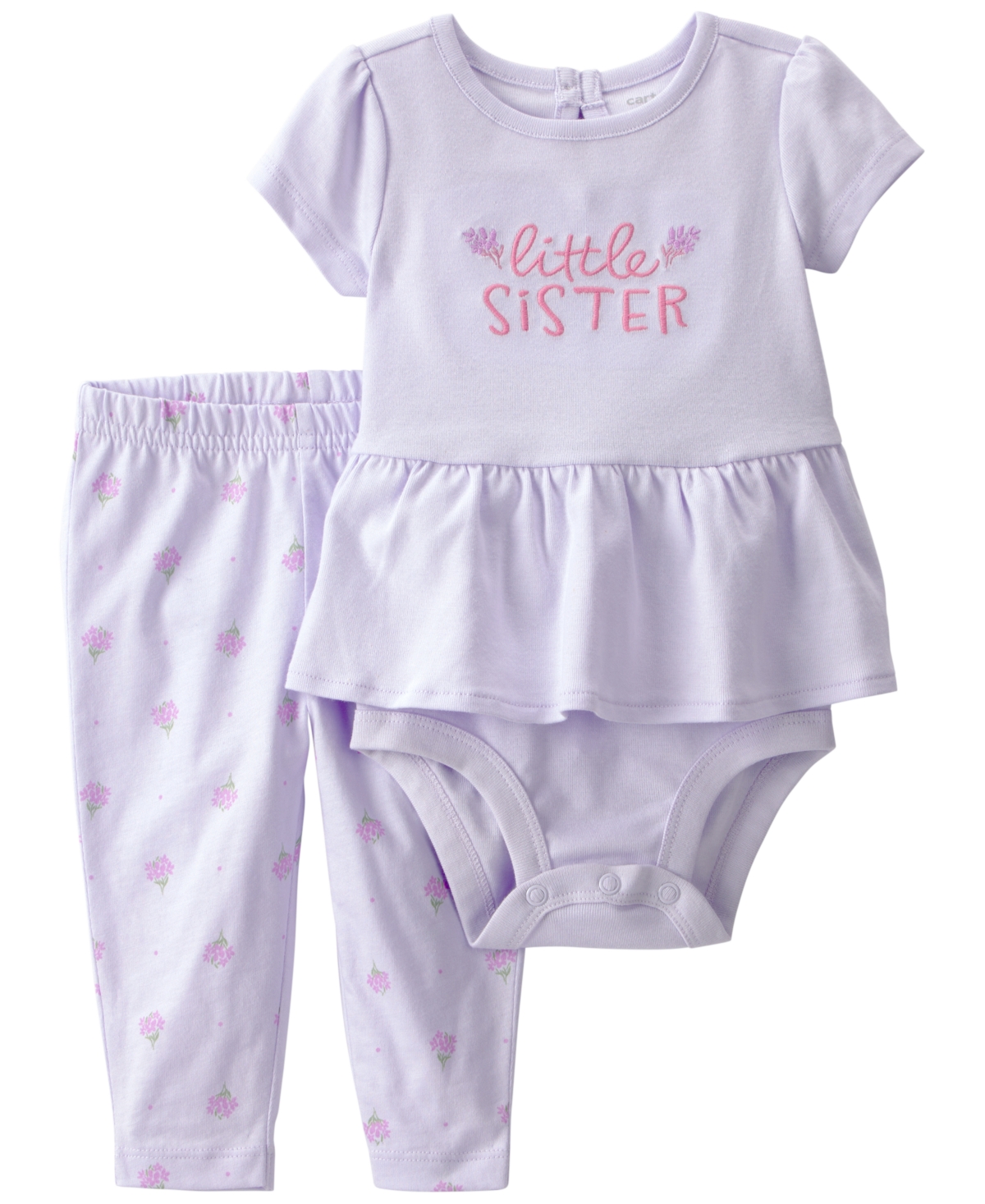 Carter's Baby Girls' 'Little Sister' Printed Short-Sleeve Bodysuit & Pants, 2-Piece Set