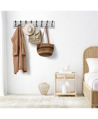 Wooden Wall Coat Rack for 8 Hooks - Pine & Zinc Alloy