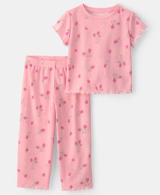 Girls' Toddler 2T-5T Strawberry Loose-Fit Top and Pants, 2-Piece Pajama Set