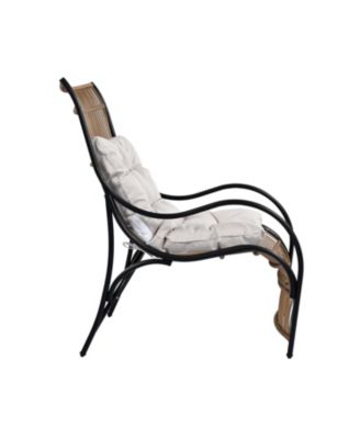 3 Piece Black Natural Beige Wicker Outdoor Patio Furniture Set with Lounge Chair Side Table Ottoman and Cushions for Garden Deck Porch