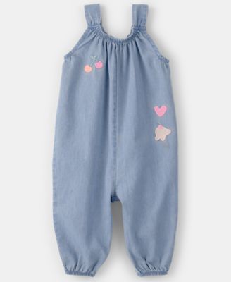Baby Girls' Embroidered Chambray Sleeveless Jumpsuit