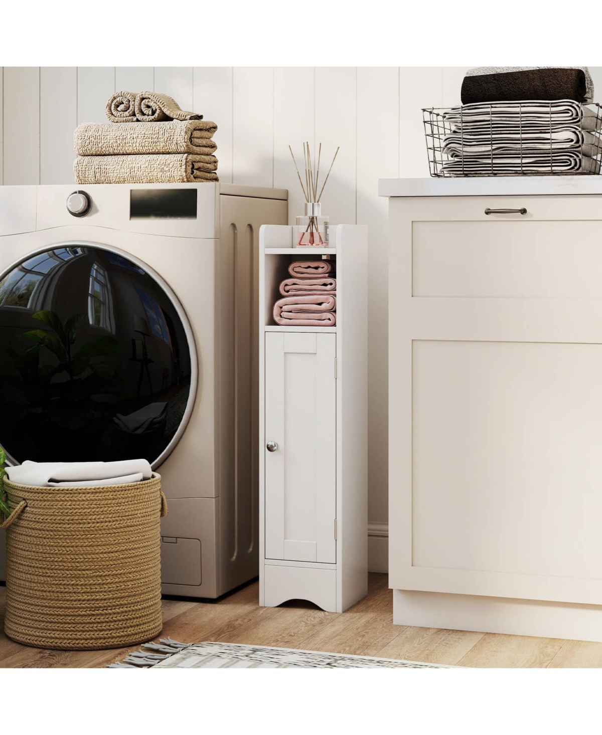 Costway Bathroom Storage Cabinet with Door Toilet Paper Holder Stand for Small Spaces