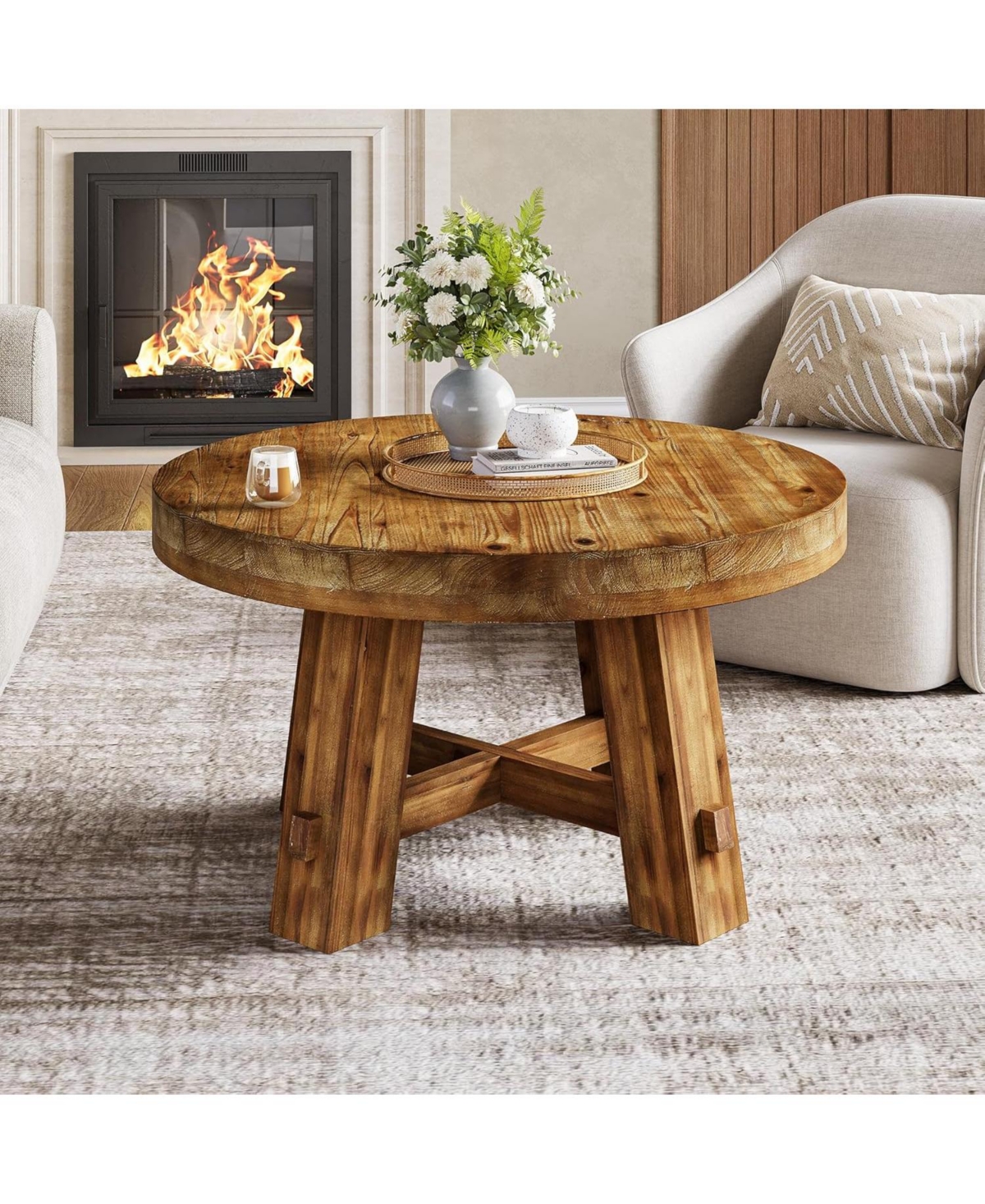 Tribesigns 31.5-Inch Round Coffee Table, Solid Wood Center Table