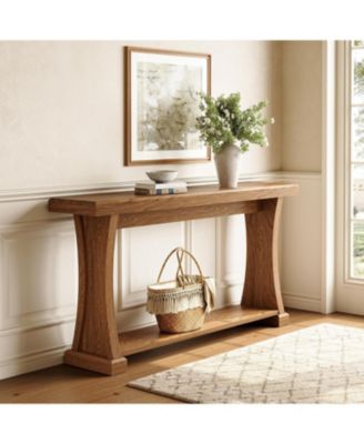 63” Console Table for Entryway, 2-Tier Entryway Table Behind Sofa Couch with Storage Shelves, Narrow Wooden Entry Tables