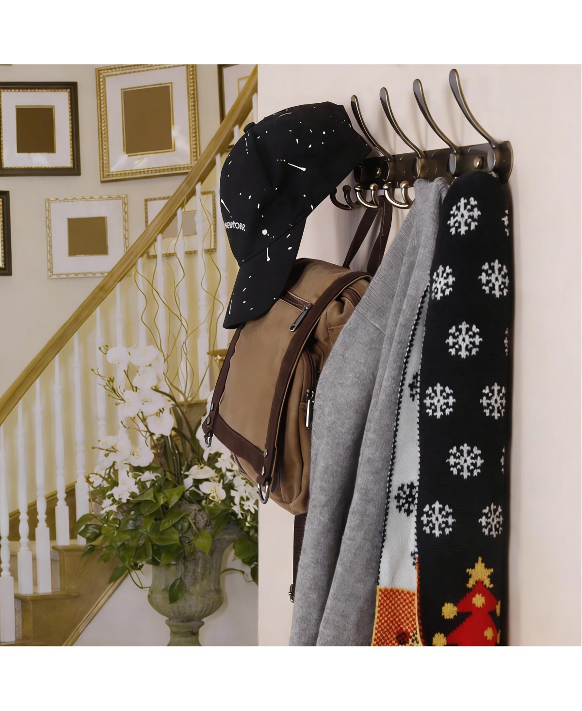 Yigii Heavy Duty 5-Tri Hook Wall Rack, Stainless Steel Rail, Bronze Finish