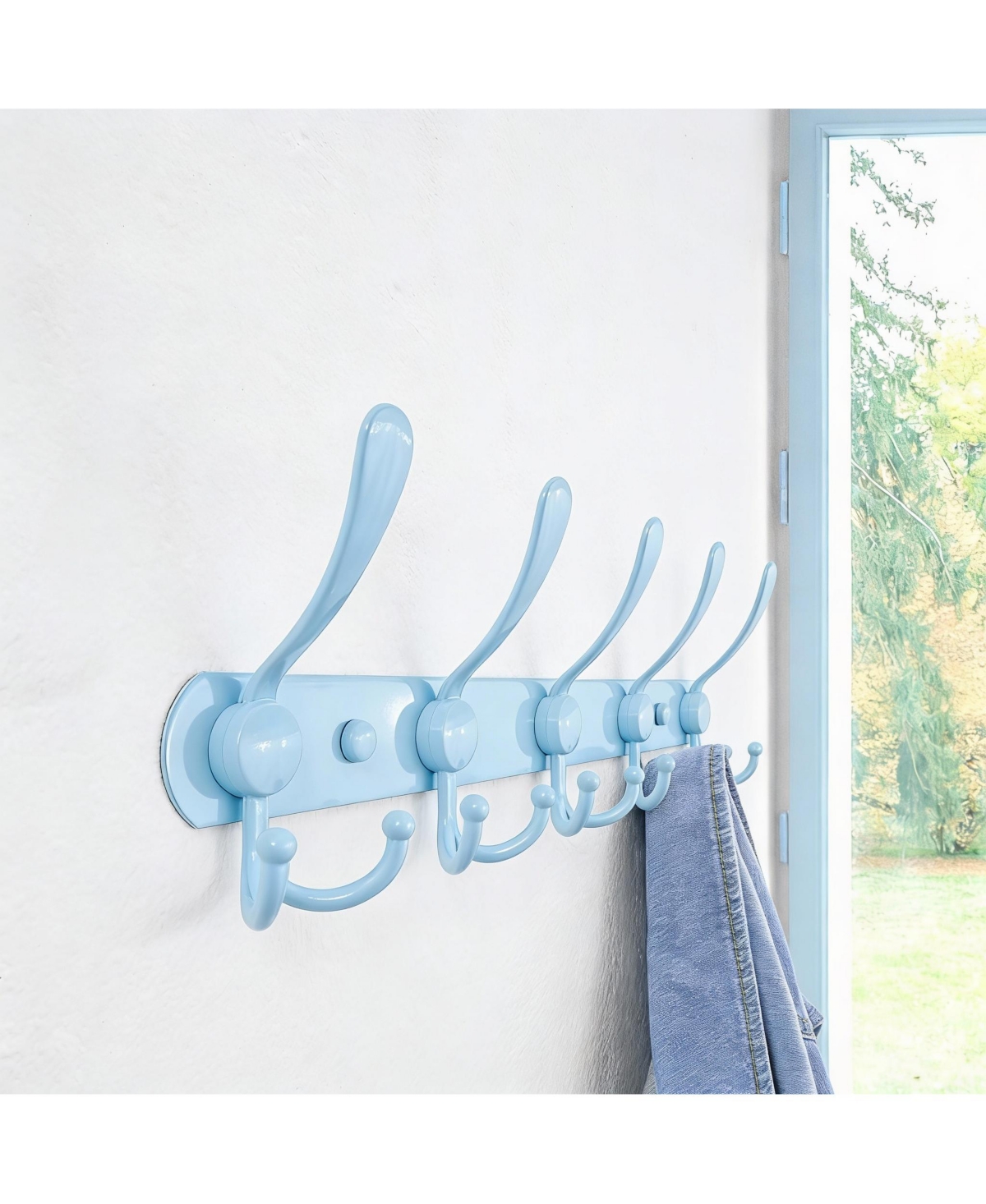 Yigii Durable Stainless Steel 5-Tri Hook Wall Rack for Hats, Coats, Towels, Blue