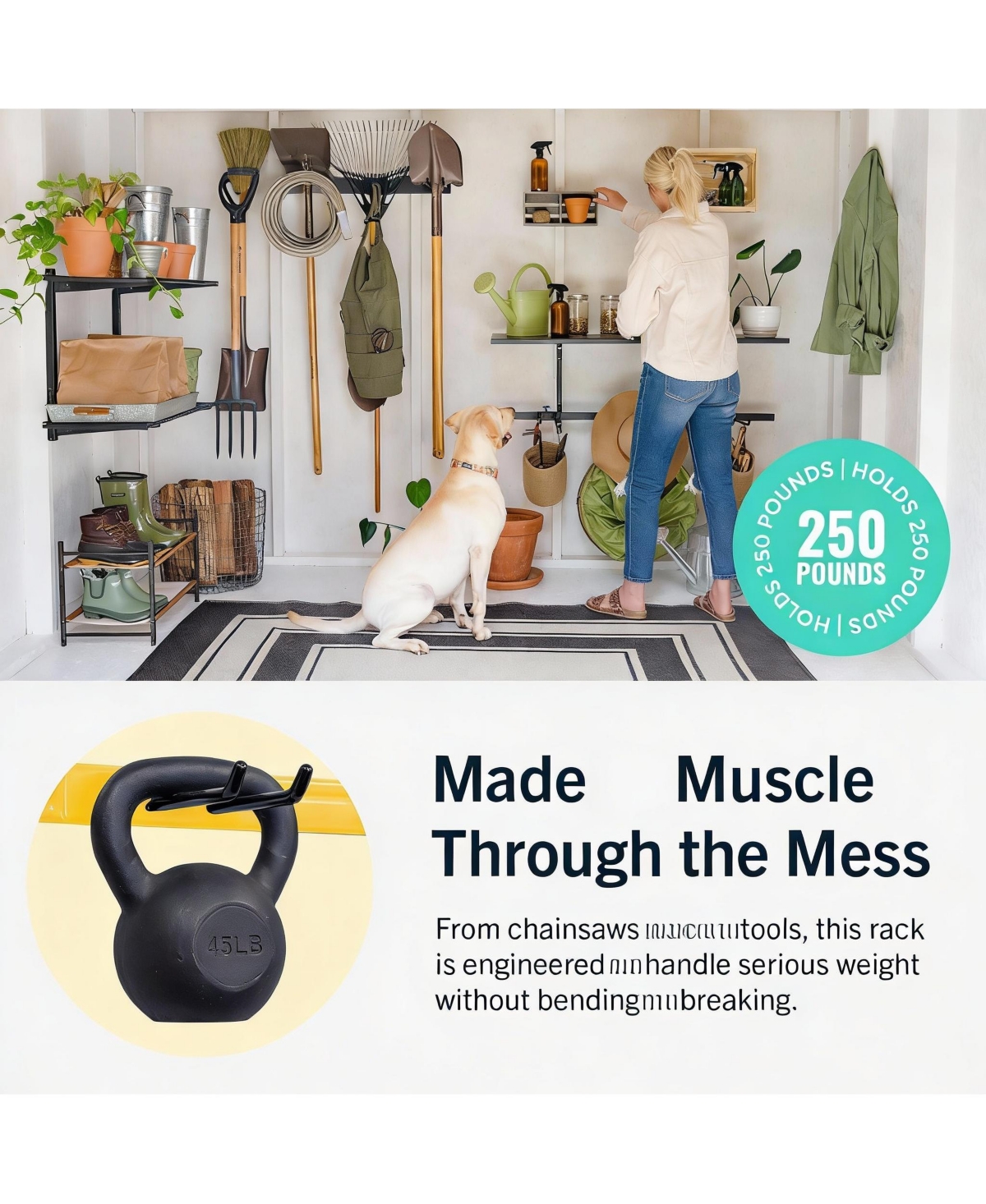 Yigii Wall-Mounted Tool Rack - 4 Hooks, Heavy-Duty Steel, 250lb Capacity, Easy Install