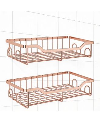 Stainless Steel Adhesive Shower Caddy, 2-Pack, Rustproof, 8 Hooks, No Drill