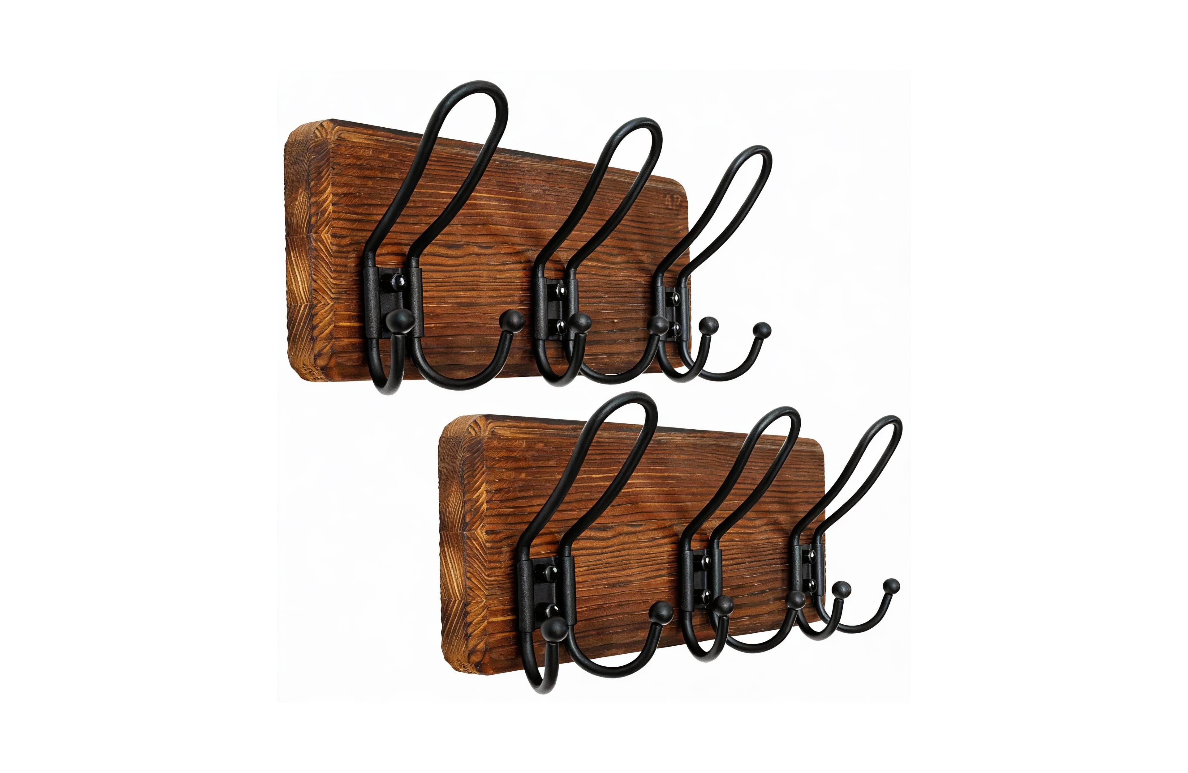 Yigii Heavy Duty Rustic Wall Coat Rack with 5 Hooks - Easy Install - Pack of 2