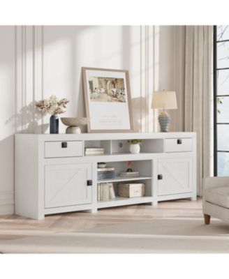 Farmhouse TV Stand for 75/80 Inch TVs, 70" Long Entertainment Center with 4 Storage Drawers & 3 Open Shelf