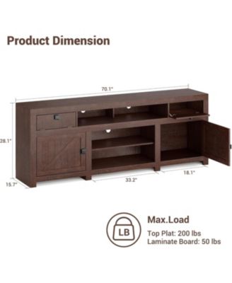 Farmhouse TV Stand for 75/80 Inch TVs, 70" Long Entertainment Center with 4 Storage Drawers & 3 Open Shelf