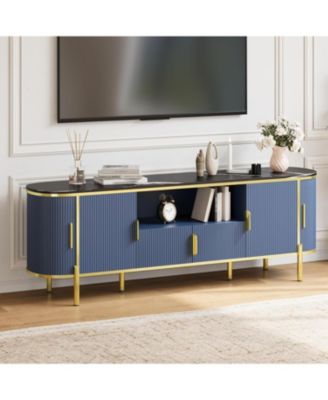 Luxury 70 in Fluted TV Stand with Faux Marble Top, Entertainment Center for TVs Up to 80 in