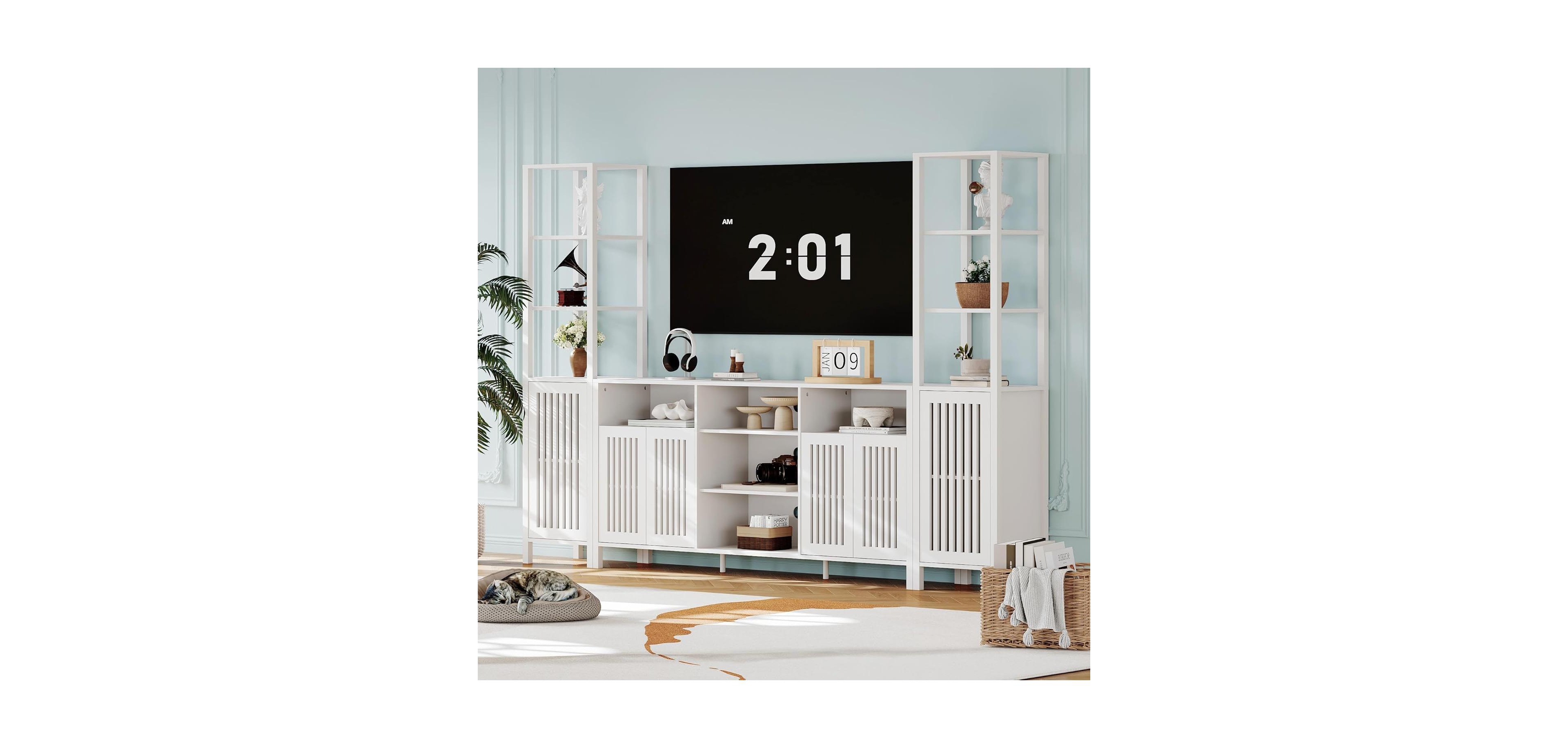 gaomon Farmhouse Tv Stand for TVs Up to 70 in, Entertainment Center with Bookshelves, Media Center
