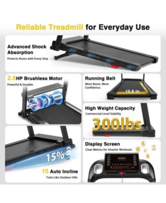 Foldable Treadmill with Auto Incline, 2.5HP Walking Treadmill for Home, 15% Incline Treadmill with Handles, 300 lbs Capacity