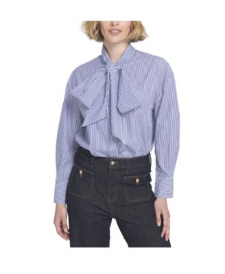 Women's Striped Bow Shirt Blouse Top