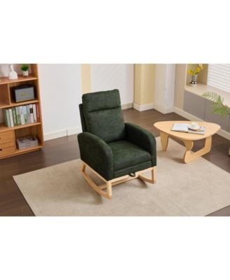 Modern Accent Upholstered Nursery Glider Rocking Chair with Solid Wood Legs Side Pocket High Backrest 300LBS Capacity for Living Room