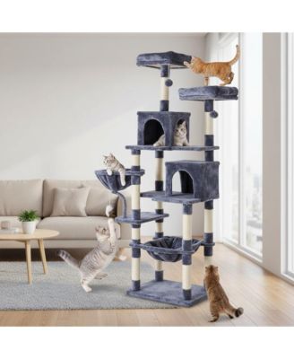 71in Cat Tree Tower: Large Multi-Story, Sisal Posts, Extended Platform, Hammock