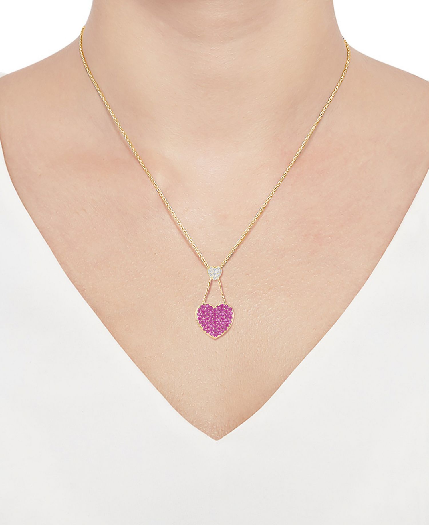 Ruby (1-1/2 ct. t.w.) & Diamond (1/20 ct. t.w.) Heart Pendant Necklace in 14k Yellow Gold