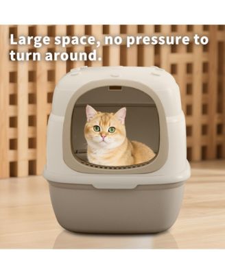 Beetle-Inspired Enclosed Cat Litter Box, Grey