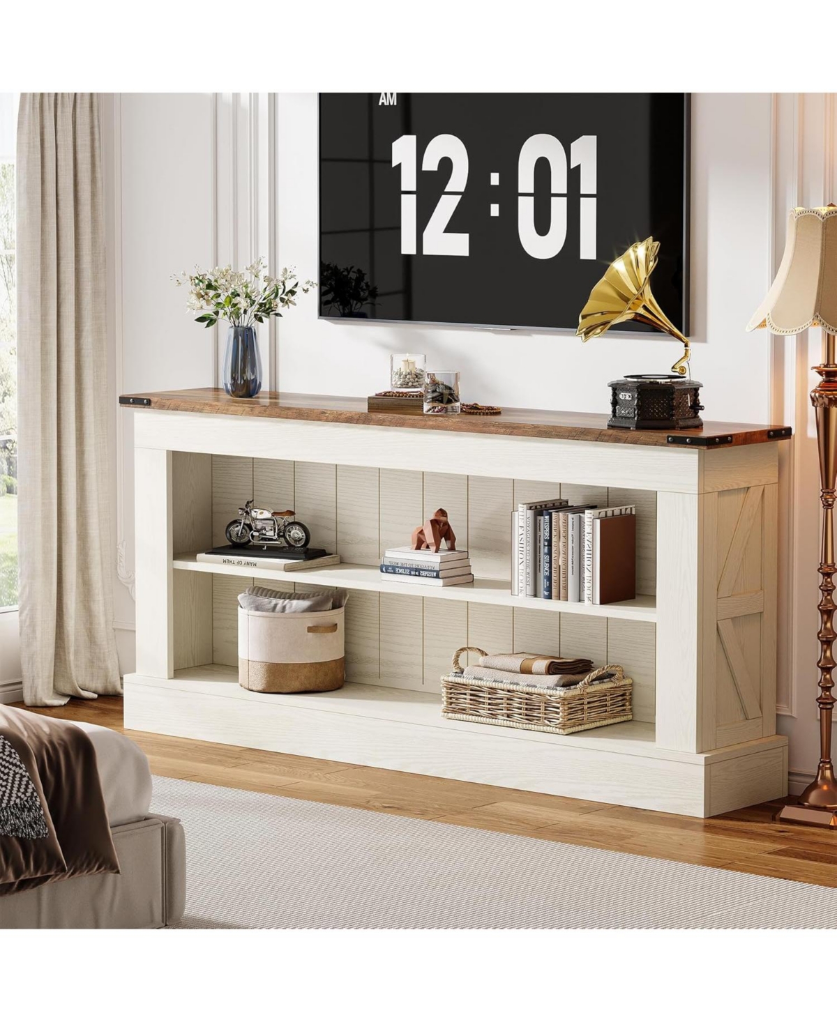 Tribesigns Farmhouse Tv Stand for 70-Inch Tv, 63" Entertainment Center with Storage, Modern Media Console Table