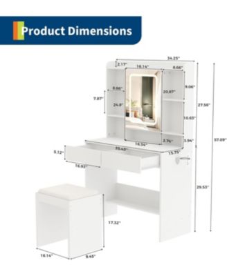 White Lighted Vanity Desk with USB Ports, Convenient Makeup Table for Bedroom Spaces