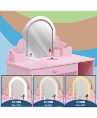 Pink 2-in-1 Kids Lighted Vanity Set, Sweet Makeup Table with Matching Stool