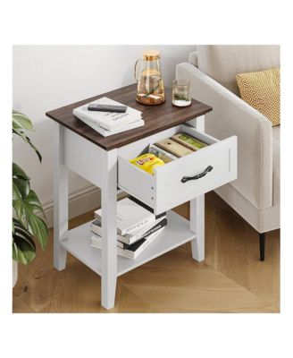 2-Tier Drawer Nightstand End Table, Storage Shelves Side Table for Living Room Study Room Bedroom