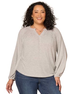 Plus Size Blouson Long-Sleeve Relaxed Top