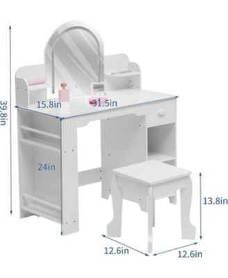 Kids Vanity  Lighted Mirror - 2 in 1 Little Girls Vanity Table and Stool - Kids Makeup  for Bedrooms, Apartments