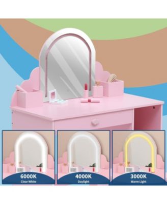 Kids Vanity  Lighted Mirror - 2 in 1 Little Girls Vanity Table and Stool - Kids Makeup