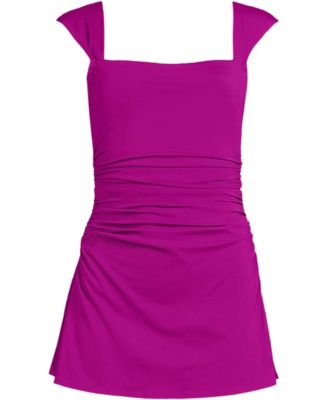 Women's NEW Smoothing Square Neck Ruched Swim Dress Swimsuit