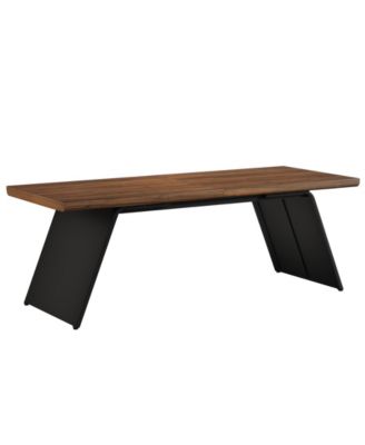 79" Long Dining Table for 6, Modern Narrow Rectangular Kitchen Table with Walnut Wooden Top & Black Metal Base