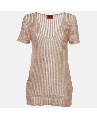 Women's Metallic Lurex Knit V-Neck Top