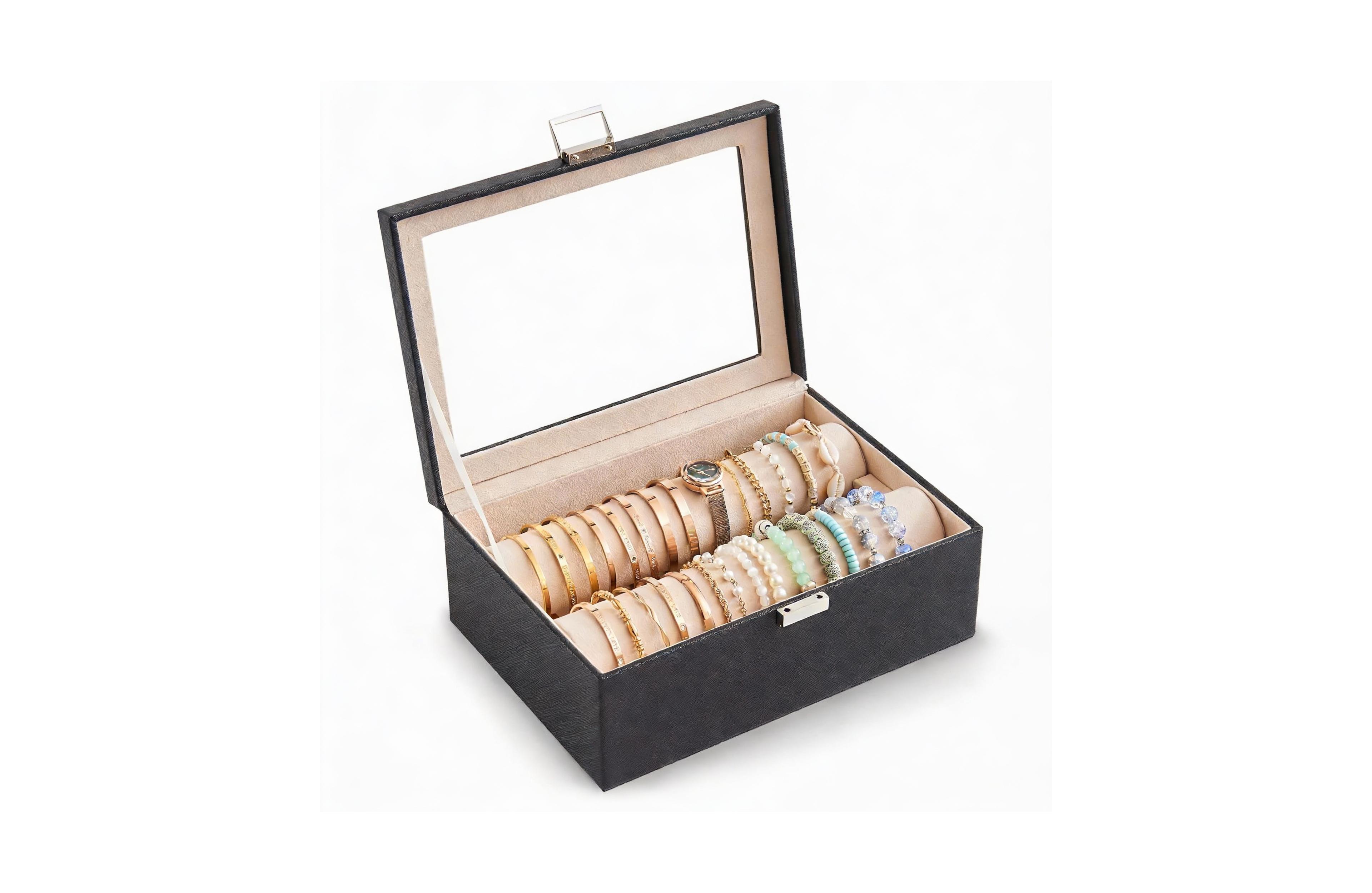 Yigii Clear Lid Bangle Organizer Box with Metal Closure - Perfect for Women's Jewelry