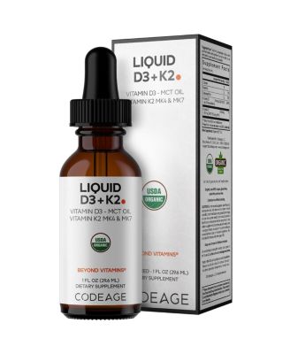 Liquid D3+K2 Vitamins USDA Vitamin D3 2000 IU, Vitamin K2 (MK4 & MK7) Liquid, Immune Support, Unflavored, MCT Oil, 1 fl oz