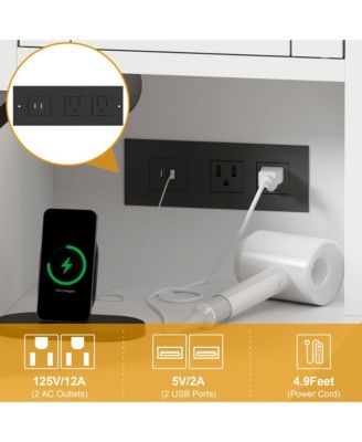 Makeup Vanity Desk Lighted Mirror and Cushioned Stool Wooden Dressing Table