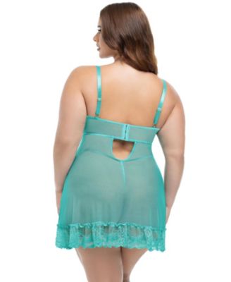 Women's Valentine Soft Cup Ruffle Hem Lace Babydoll