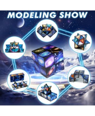 2-in-1 Galaxy Split Magic Cube, Transformable Fidget Toy, Morphs into Star & More
