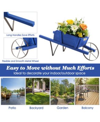 Wooden Wagon Planter Decorative Indoor/Outdoor Rustic Flower Cart with Wheel