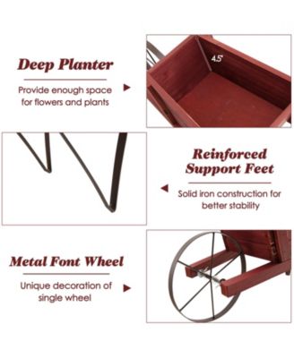 Wooden Wagon Planter Decorative Indoor/Outdoor Rustic Flower Cart with Wheel