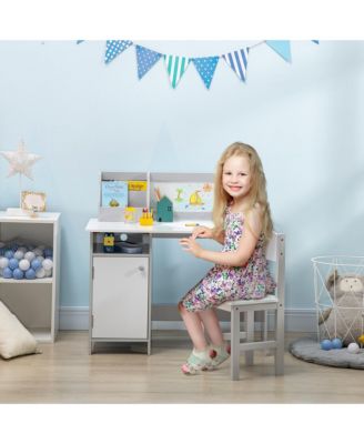 Toddler Writing Desk and Chair Set with Whiteboard and Storage