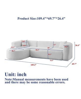 109.4" L-Shaped Modular Sectional Sofa Left Chaise Chenille Fabric Cloud Sofa with 2 Pillows