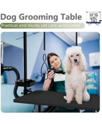 47" Large Dog Grooming Table, Foldable Adjustable Pet Station with Arms, Nooses & Mesh Drying Tray, Black
