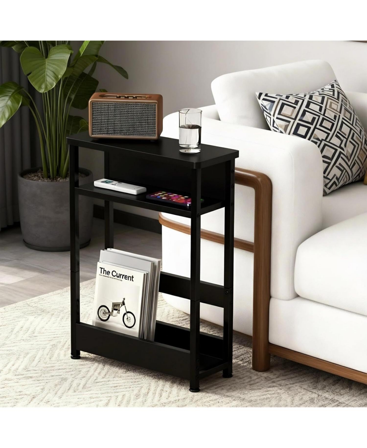 Gaomon Slim Side Table Nightstand with Storage Shelf & Magazine Rack for Small Spaces