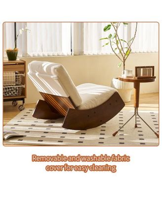 Corduroy Retro Striped Glider Rocking Chair Solid Wood Frame Accent Reading Chair for Bedroom Living Room Nursery