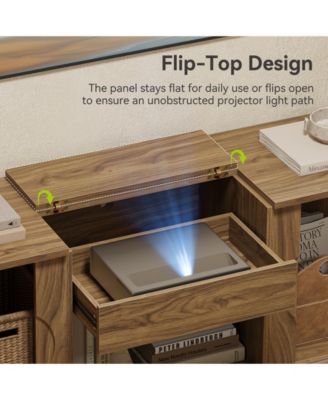 70-Inch Projector TV Stand, Entertainment Center with Storage, Mid-Century Modern Media Console